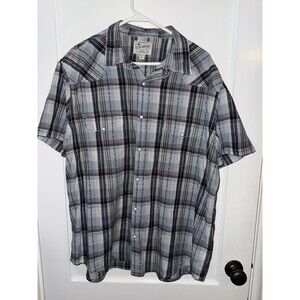 Lucky Brand Mens 2XL Short Sleeve Western Pearl Snap Plaid Shirt